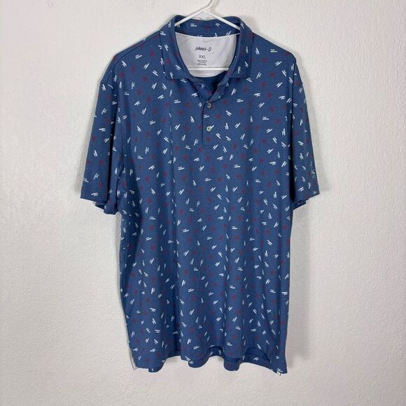 Johnnie-O Blue with White Print Surfer & Red American Flag Golf Polo Men's XXL - Picture 1 of 7